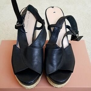 Via Spiga Black Espadrille Shoes with Ankle Straps Nwot Size 8